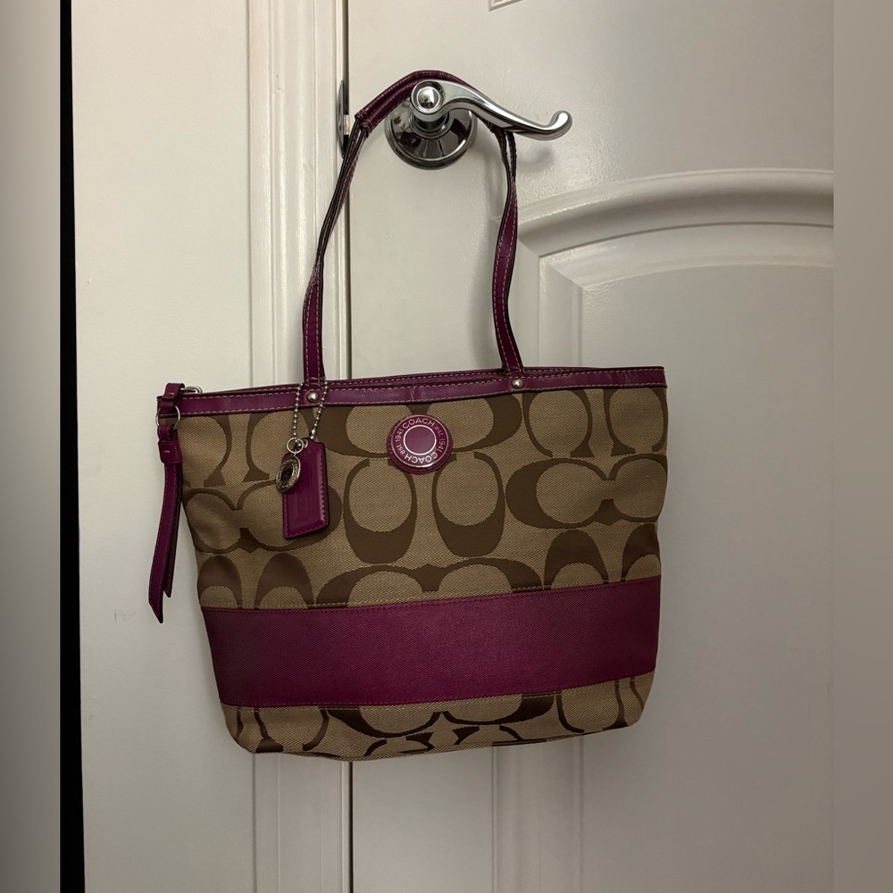 Coach Signature Canvas Tote - Brown and Purple